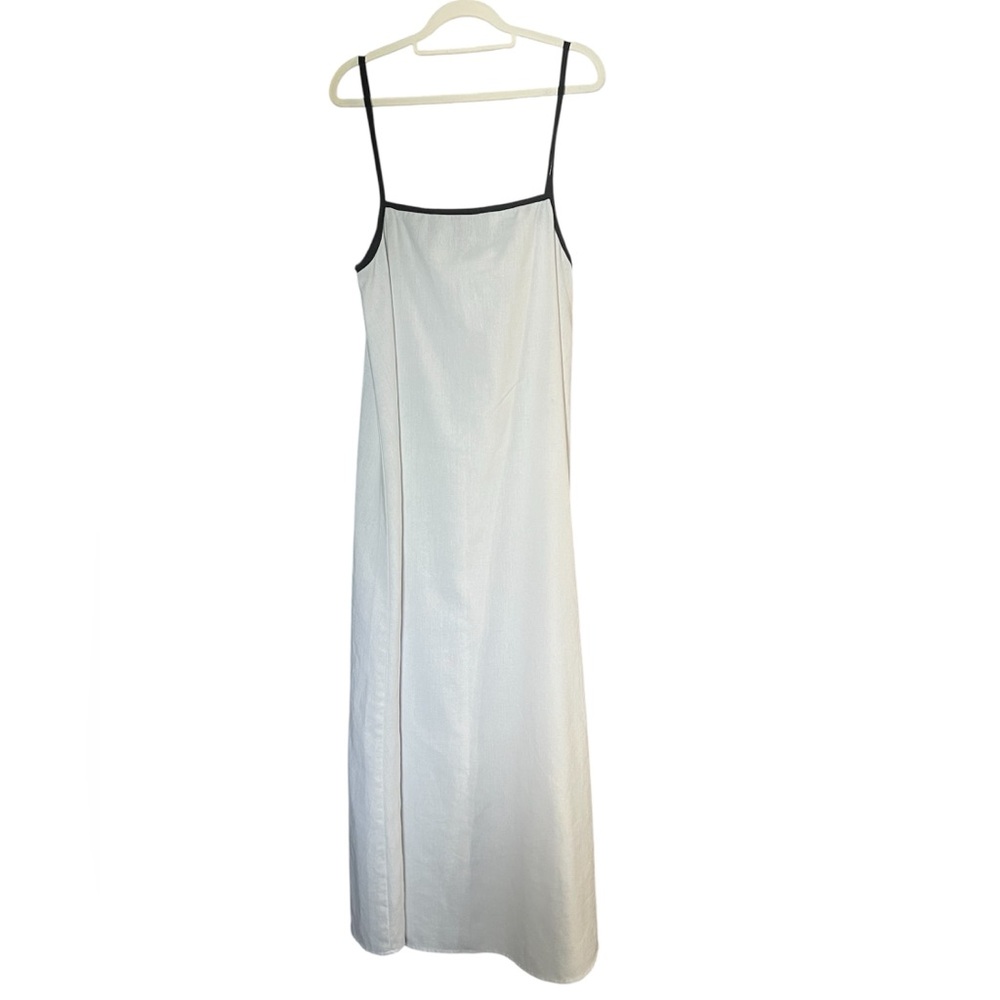 Gigio White Spaghetti Strap Dress with Black Trim Cotton/Linen Blend Size Medium